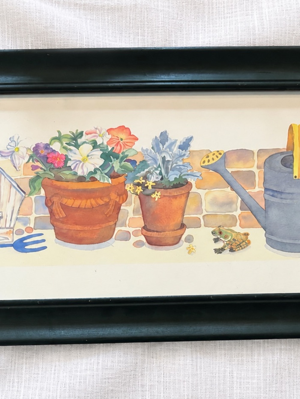 Vintage Lesta Frank Framed Cottage Garden Print – 22.5" x 10.5"